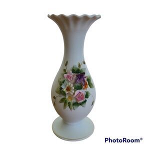 Lefton China Bisque Hand-Painted Raised Flowers Floral Vase Porcelain Item KW829